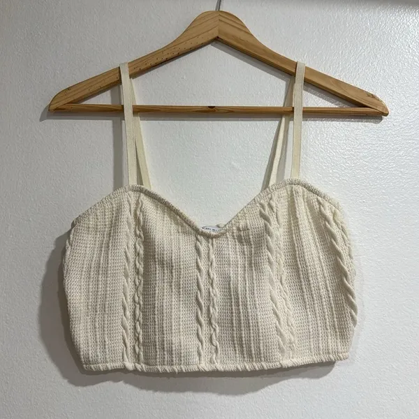 Zara Cream Ribbed  Crop Top EUC - Image 3