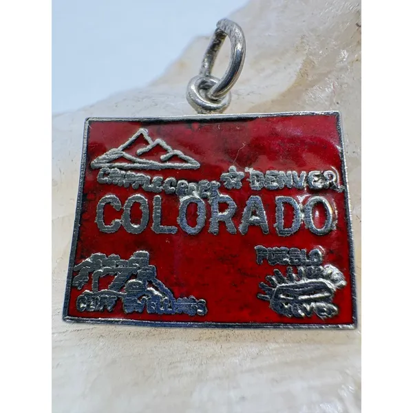 Vintage Sterling Silver Colorado Red Enamel Souvenir Travel Charm Pendant 2.21g - Image 2