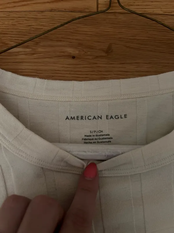 American Eagle Cream Ribbed Long Sleeve Top - Image 2