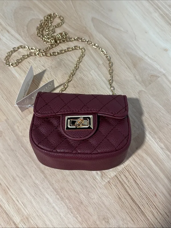 Quilted Mini Crossbody Bag in Burgundy with Gold Chain NWT - Image 2