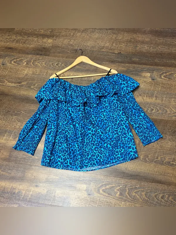 Lilly Pulitzer Beatrix Off-the Shoulder Top Women’s XL Oyster Bay Navy Leopard - Image 8