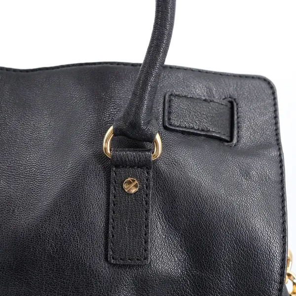 Michael Kors Hamilton‎ Satchel Women Large Black Leather Gold Padlock Tote Bag - Image 10