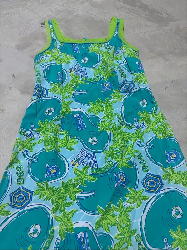 Lilly Pulitzer vintage Tropical Pool-Print Sundress in Teal and Lime 2 - Image 2