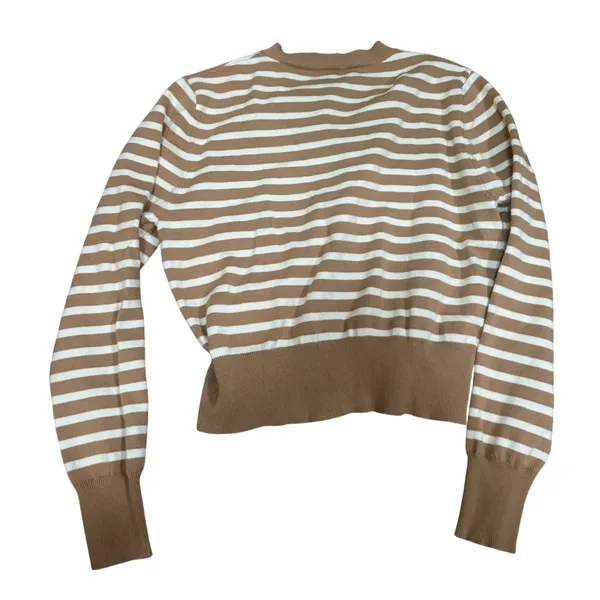 CIDER Striped Button Cardigan Sweater Women Size L Brown White Acrylic Blend‎ - Image 2