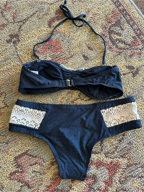 NWOT L*Space crochet faux denim bikini set extra small - Image 4