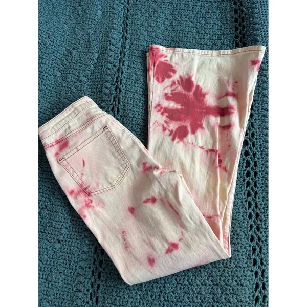 Forever 21 Pink Tie Dye Flare Jeans High Waisted Bell Bottoms Size 27 - Image 5