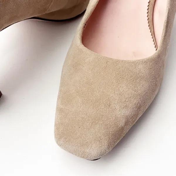 J. CREW Tan Suede Closed Square Toe Slip On Chunky Block Heels 9 Office Neutral - Image 9