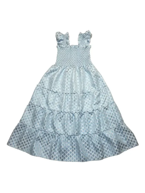NWoT Hill House Ellie Nap Dress in Blue White Brocade Smocked Tiered Midi XS - Image 4