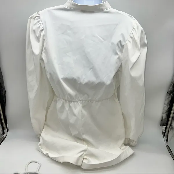 Rêveuse White Long Sleeve Romper Cuffed Shorts w/Tassel End Rope Belt-Size M - Image 3
