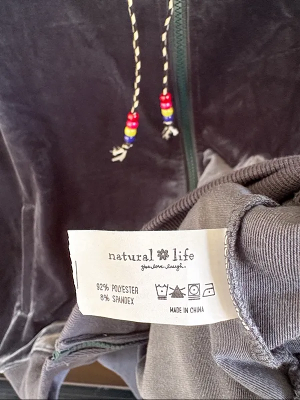 NATURAL LIFE Crushed Velvet Zip Front Hoodie Navy Size Medium - Image 7