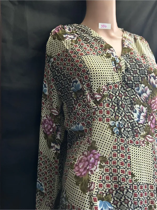 Necessary Objects Vintage Olive Patchwork Floral Midi Dress SM NWT - Image 5