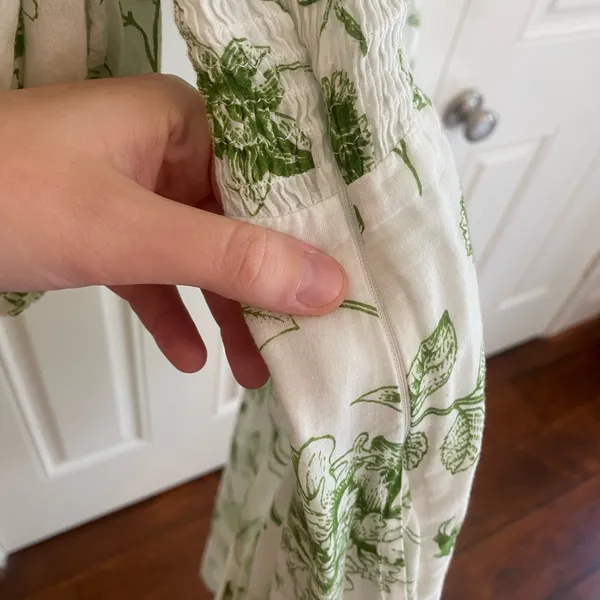Green Botanical Print Puff Sleeve Midi Dress - Image 5