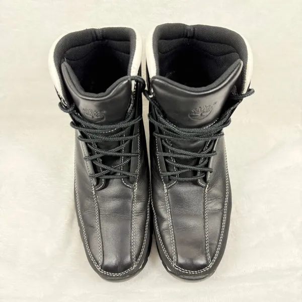 Timberland Black Leather Heeled Ankle‎ Boots Contrast Stitching Lace Up 7.5 READ - Image 3