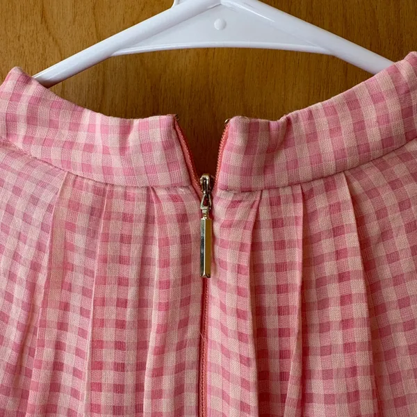 Kate Spade Gingham Dress Women 6 Pink Silk Blend V-Neck Fit Flare K7652 - Image 8