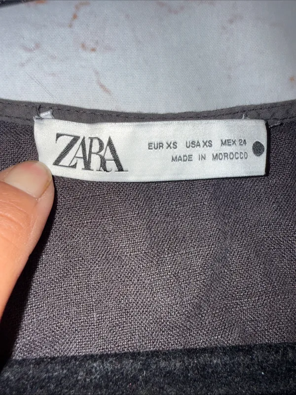 Zara Dark Gray Scoop Neck Linen Crop Tank top XS loose fit raw hem - Image 4