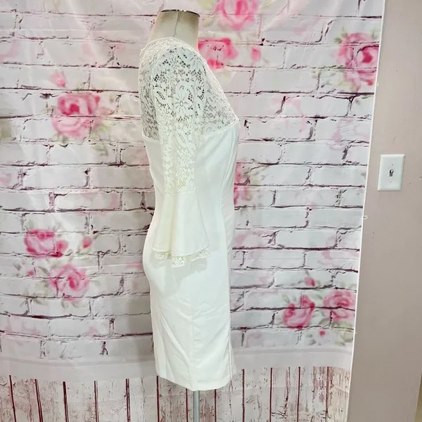 Lulu’s nwt ivory white lace top bell sleeve fitted dress size medium - Image 9
