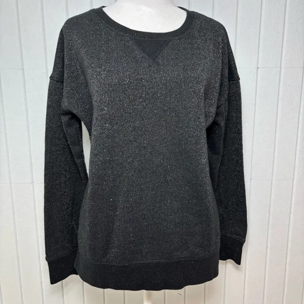 American Eagle Outfitters Black Metallic Pullover Top Long Sleeve Slit Sides M‎ - Image 2