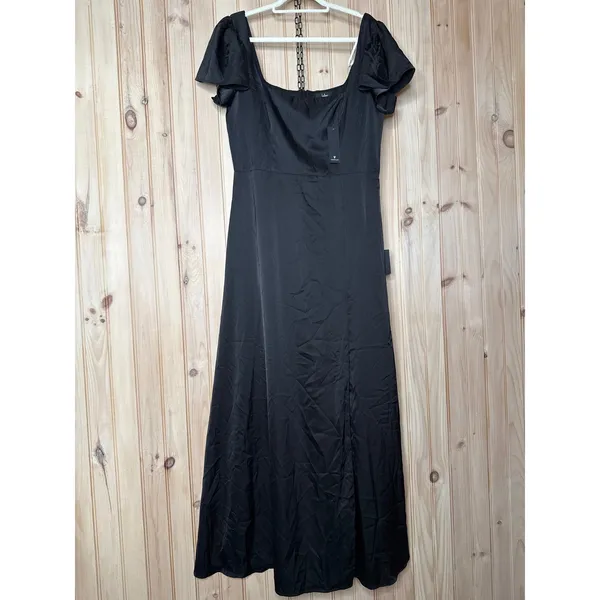 NWT Lulus Ultimate Sweetness Black Satin Flutter Sleeve Maxi Dress Holiday Sz XL - Image 2