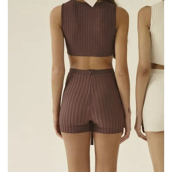 Sisters and Seekers- HighWaisted Ribbed Shorts and Tank Set in Brown - Image 6