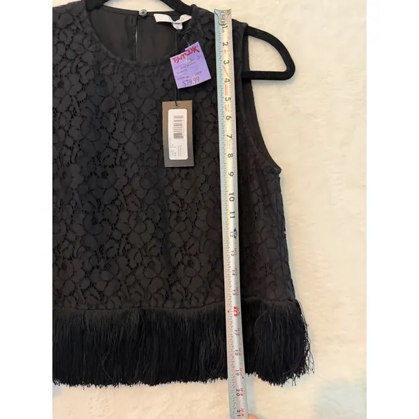 Derek Lam 10 Crosby Black Lace Fringe Hem Sleeveless Cropped‎ Top Size 6 - Image 6