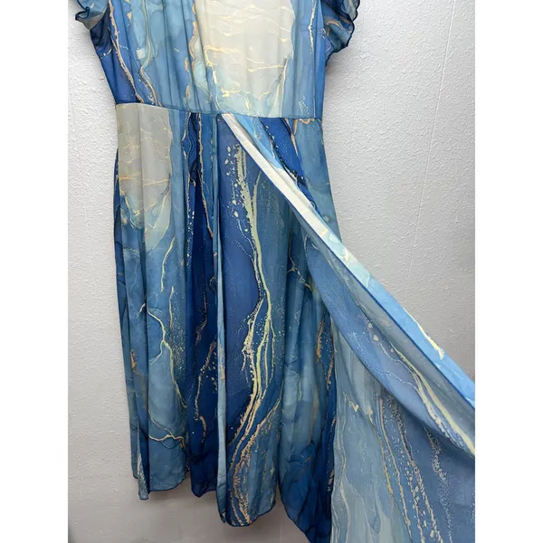 Women's Water Print Mesh Dress XL Wedding Guest Summer Party Cocktail Nautical - Image 7
