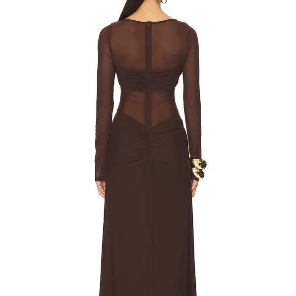 Runaway the Label Brown Mesh Long Sleeve Dress - Image 3