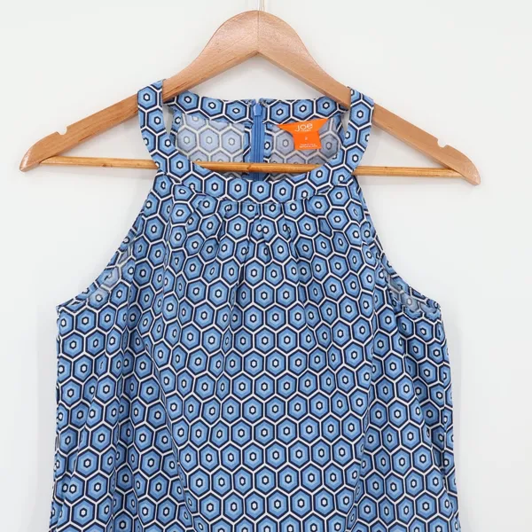 Joe Fresh Geometric Halter Dress Size 2 Pockets Blue Retro Mod Preppy Vacation‎ Summer - Image 3