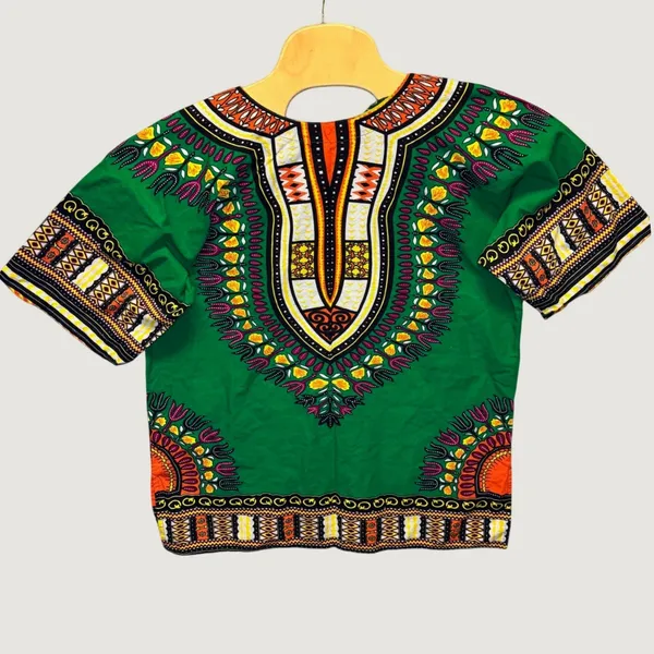 2073 |‎ It Girl African Dashiki Print Cotton Festival Top Green Womens Small - Image 2