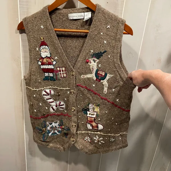 Cute vintage 90s teacher cardigan sweater vest holiday cottagecore christmas - Image 7