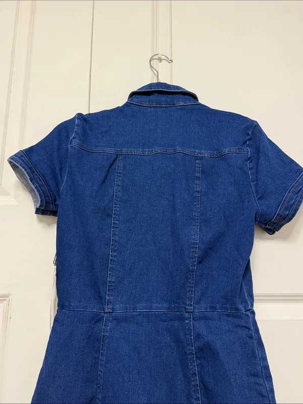 Navy Blue Denim Mini Dress with Front Zip - Image 11