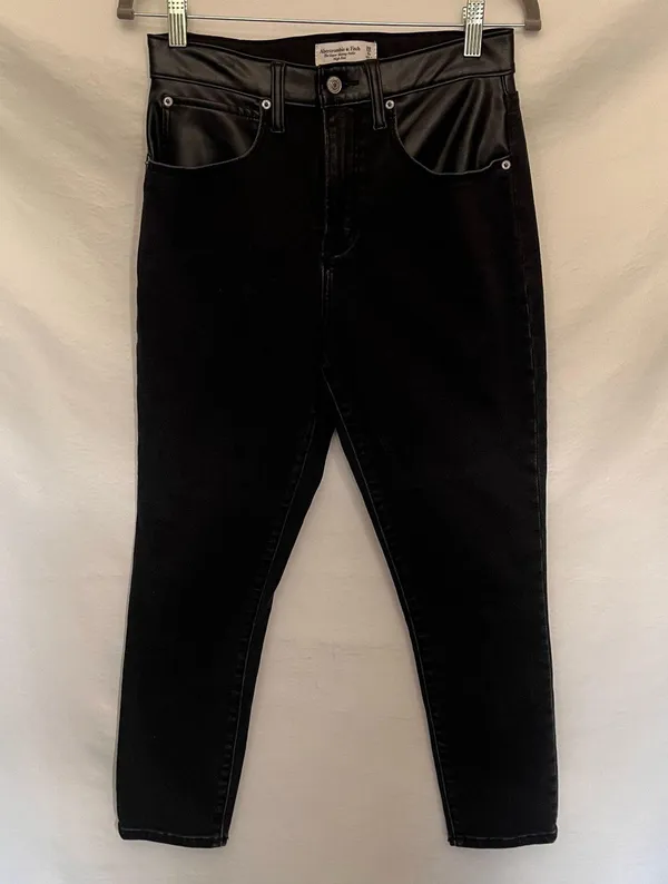 Abercrombie & Fitch Super Skinny Ankle Women Jeans Sz 6 Y2K Grunge Faux Leather - Image 11