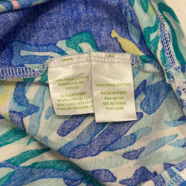 Lilly Pulitzer Tank Top Womens XL Blue Green Floral Pima‎ Cotton Fair *Flawed - Image 9