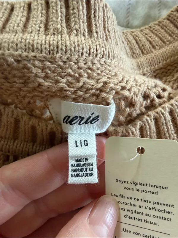 aerie Open-Weave Crewneck Sweater in Tan - Image 3