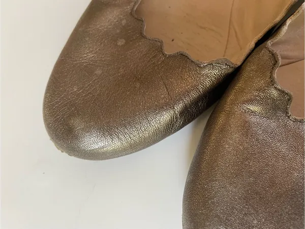 Chloé Lauren Scalloped Leather Ballet Flats Bronze Metallic Size 39.5 Italy - Image 6