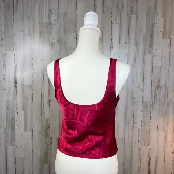 Victoria's Secret Vintage Satin‎ Floral Tank Top Red XS Square Neck Wide Strap - Image 6
