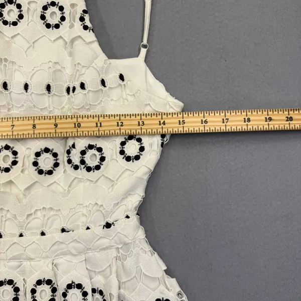 Lovers + Friends White Black Eyelet Lace Fit & Flare Mini Dress XS RN132829 - Image 3