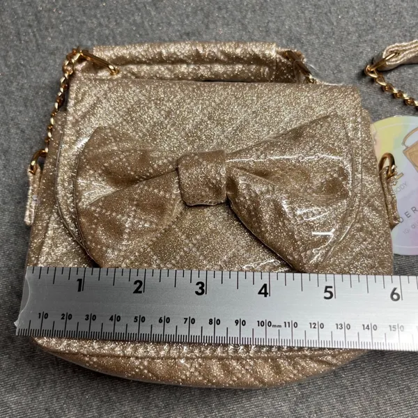 UNDER ONESKY Luxe Glitter Bow‎ Crossbody Bag Gold Chain Kids Girls Evening - Image 5
