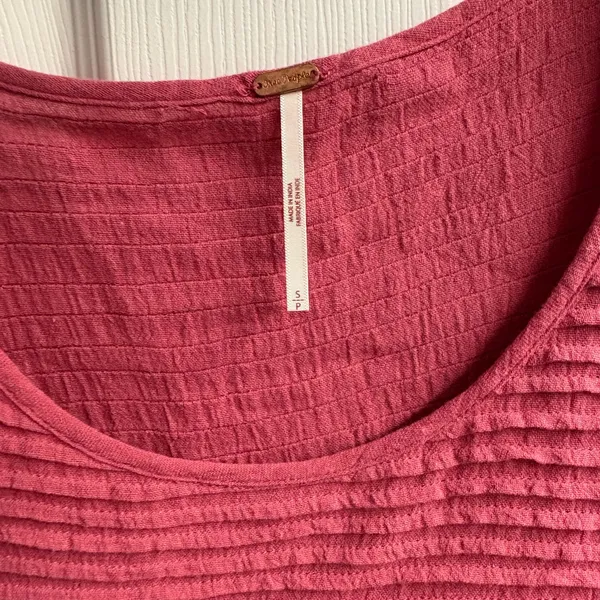 Free People Elsie Linen/Cotton Blend Pink Puff Sleeve Tunic Top Size Small - Image 4