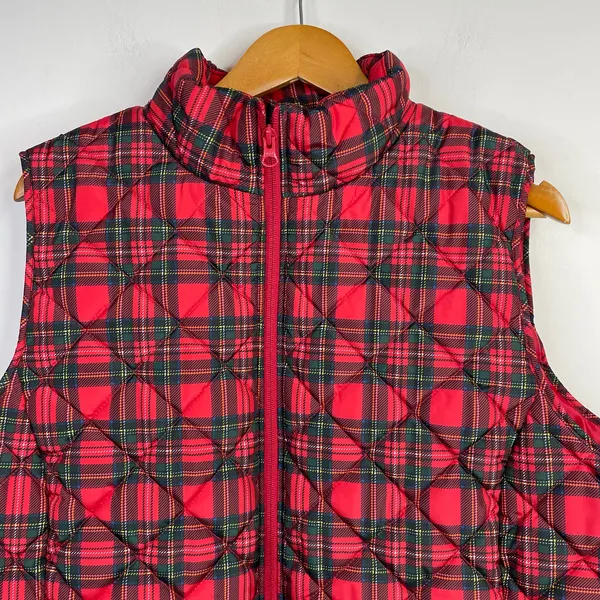 Lands End FeatherFree Quilted Insulated Puffer Vest Red Plaid Womens Plus 1X - Image 2