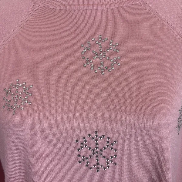 Marled Reunited Clothing Pink Rhinestone Snowflake Mock Neck Sweater Winter XL - Image 2