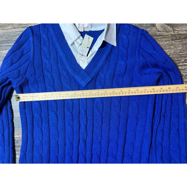 NWT Francesca's Audrey Parks Sweater Dress Shirt Combo Blue Cable Knit Medium‎ - Image 5