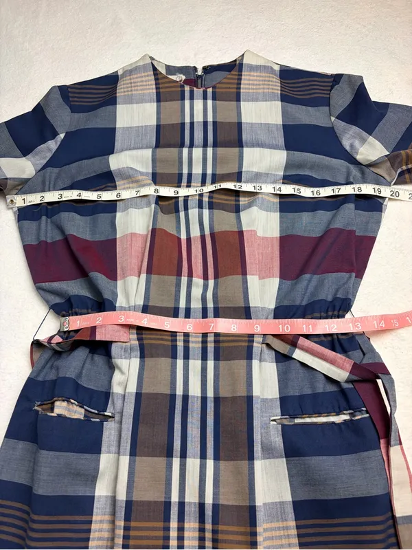 Vintage 60s 70s Nancy Greer New York Plaid Belted Midi Dress Small - Image 6
