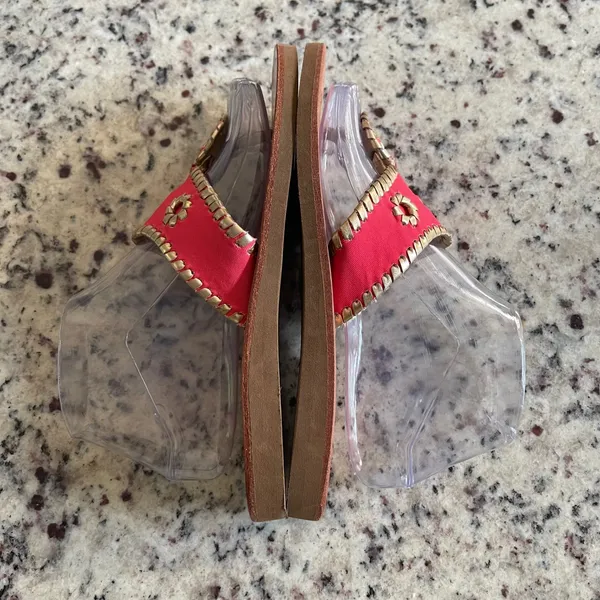 Jack Rogers Jacks Flat Sandal Large Pink Gold Preppy Coastal Rondelle Whipstitch - Image 4