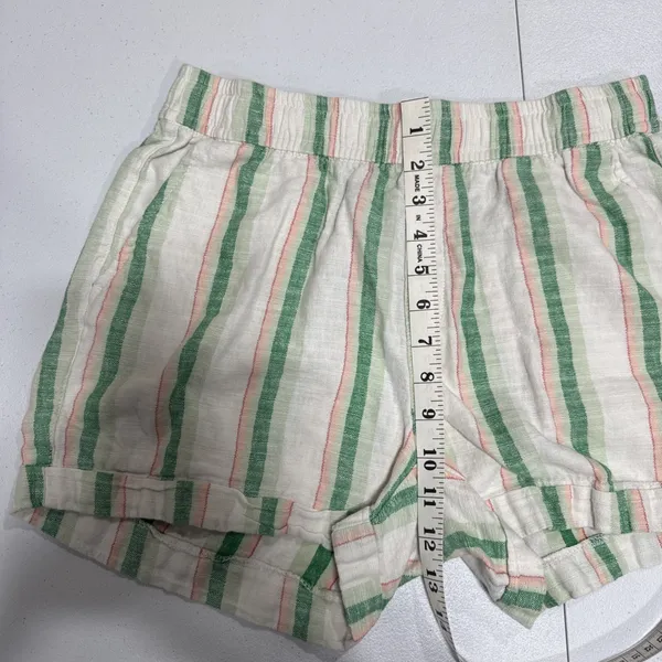 Old Navy High Rise Linen Blend Shorts Womens S Pull On Cuffed Green Multi Stripe - Image 9