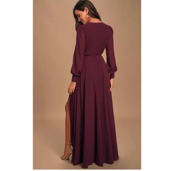 NWT Lulu's My Whole Heart Plum Long Sleeve Wrap Dress Size S - Image 2