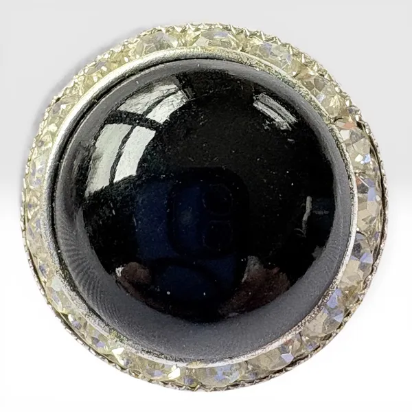 Vintage Black Cabochon Rhinestone Clip On Earrings Silver Tone Statement - Image 2