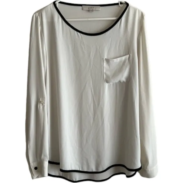 Ann Taylor Loft Ivory Semi Sheer Long Sleeve Top, M - Image 5