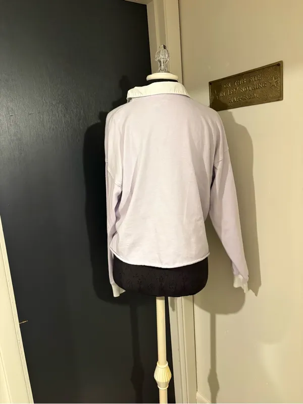 aerie Lavender Cropped 100% Cotton Polo with White Collar 💜 - Image 4