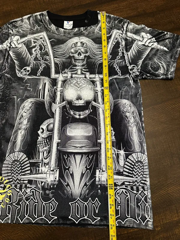Huatulco Mexico Black Skull Motorcycle AOP Ride or Die Graphic Shirt-Men’s Med - Image 7