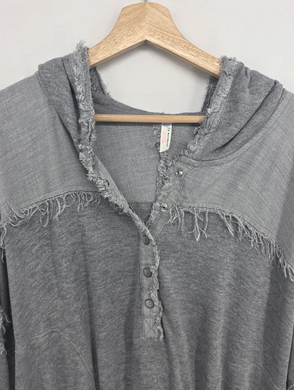 FP Movement by Windy Meadows Washed Gray Frayed Henley Hoodie - Image 6